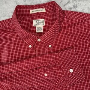 LL Bean Shirt Mens 2XL Tall Red Plaid Wrinkle Free Button Down Short‎ Sleeve EUC
